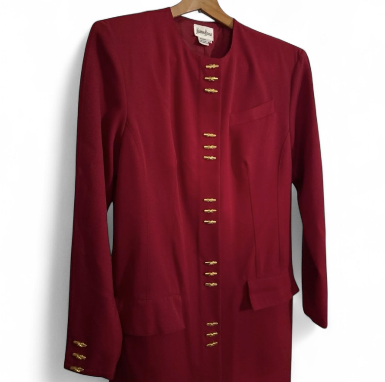 NEIMAN MARCUS Early 90’s Cherry Red Wool Lightweight Midi Dress Jacket Sz 8