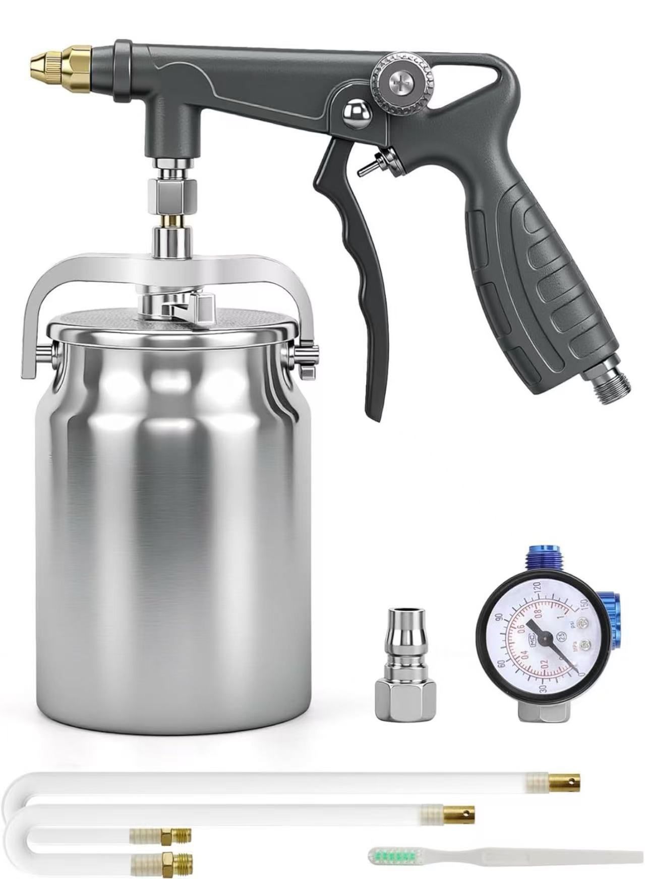 Undercoating Spray Gun with Suction Feed Cup, 360° & Straight Spray Hoses, for Truck Bed Liner Coating, Rubberized Undercoat, Rust Proofing Gun Gray