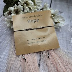 Hope Morse Code Letter Card adjustable Bracelet anklet silver black approximately adjusts from 6.3 inches to 11"