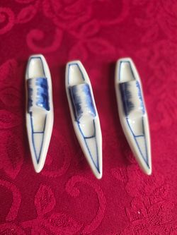 Set of Three Vintage Ceramic Boat Chopstick Rests