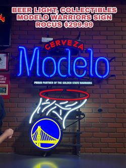 BEER LIGHT, COLLECTIBLES MODELO WARRIORS SIGN ROCUS 