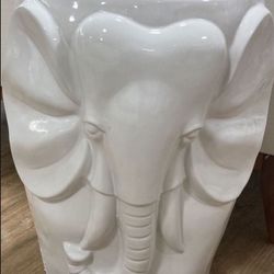 White Zen ELEPHANT Garden Stool. Glazed Ceramic Porcelain For Inside, Outside, Or Use As A Shower Chair. Asian Chinese Chinoiserie MCM End Side Table