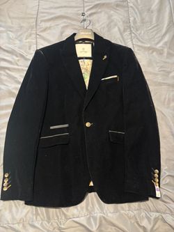 Cavani Black Velvet Blazer with Gold Buttons 38 R size
