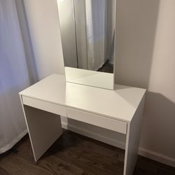 White Vanity Desk with Mirror