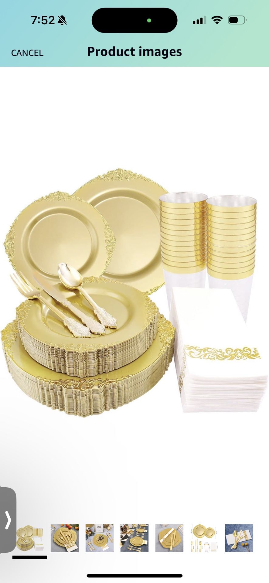 175PCS Solid Gold Plastic Plates with Gold Rim - Disposable Silverware