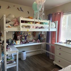 White Wooden Twin Loft Bed 