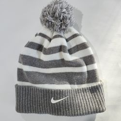 Nike Swoosh Grey and White Striped Youth Beanie