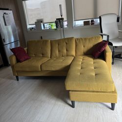 Gold Ashland 82" Wide Reversible Sofa & Chaise with Ottoman