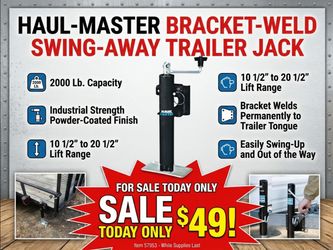 HAUL-MASTER 2000 lb. Bracket-Weld Swing-Away Trailer Jack