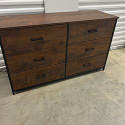6 Drawer Double Dresser, Industrial Wood Dresser