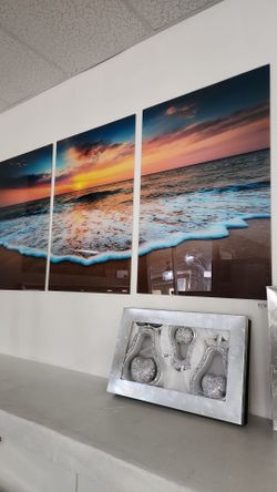 3 Panels Glass Art Sunset 76x36 New