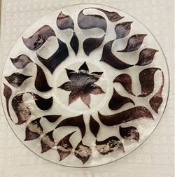 Judaica-Artistan Ex-Lg glass plate. Hebrew calligraphy-Peace be upon Israel-unique