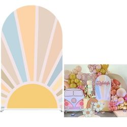 KONPON Sun Pattern Arch Covers, Stretch Groovy Party Backdrop Rainbow Arch Stand Covers for Birthday Baby Shower Wedding Decoration Supplies