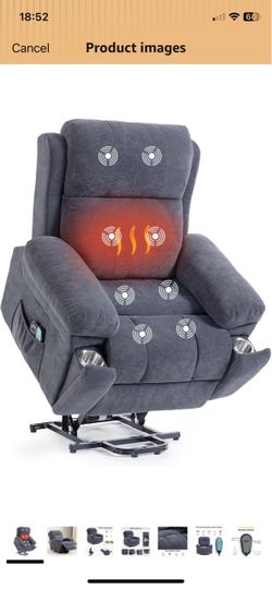 Power Lift Recliner Chair for Elderly with Vibration Massage and Lumbar Heating. Dark Grey