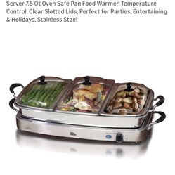 Elite Gourmet 7.5-quart triple tray stainless steel electric buffet server and food warmer. 