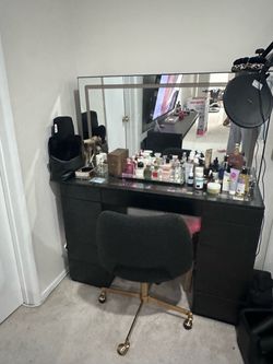 Black Makeup Vanity Desk with Mirror