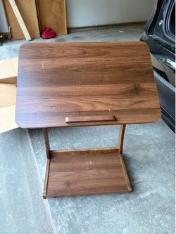Rolling C-Shaped Side Table with Storage Shelf