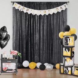 Halloween Black Sequin Backdrop Curtain 4 Panels 2FTx8FT Glitter Black Backgroun