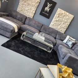 Giant Sectional In Grey Corduroy 
