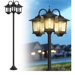 73" Aluminum Solar Lamp Post Light, 3-Head Solar Light Posts for Outside Waterproof, 90Lm Outdoor Lamps for Patio, Backyard, Front Porch Decor, Warm W