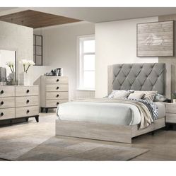4- Pc Bedroom set Dresser,Mirror  Nightstand (1) Queen size bed frame  Not including Mattress and Box Sp