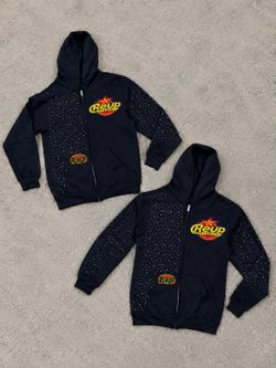 Black Zip-Up Hoodie with Rhinestones
