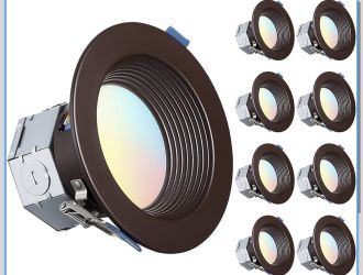 8-Pack 5CCT 4 Inch LED Integrated Canless LED Recessed Lighting with J-Box, Anti-Glare Deep Baffle, CRI90 Dimmable Ceiling Downlight, ETL 2700K3000K35