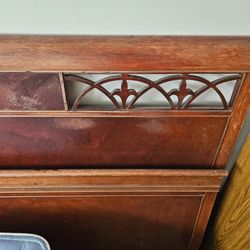 Antique Mahogany Bed Headboard with Carved Fretwork