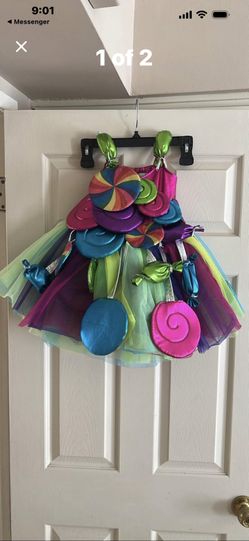Girls Rainbow Candy Cosplay Dress Princess Costume Halloween Fancy-Dress