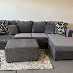 Brand New Medium Grey L Shape Couch Free Delivery Free Ottoman 