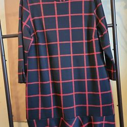 Apple C Black And Red Checkered Long Sleeve Flowers Him S H E A T H Dress Size 18 Zip And Back Excellent Condition
