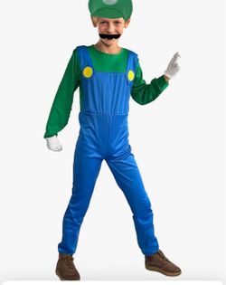Super Mario Brothers Luigi Halloween costume new   Kids boys Sz L Hat Jumpsuit