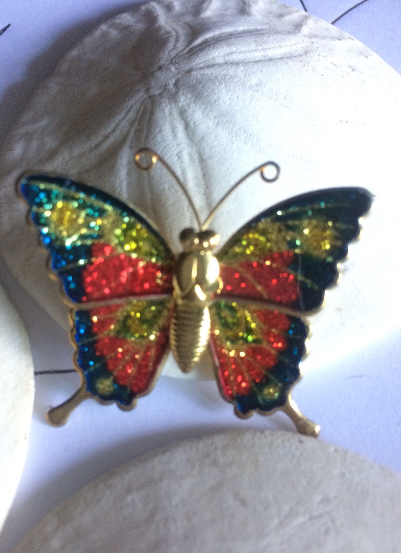 Vintage Articulated glitter Butterfly pin brooch