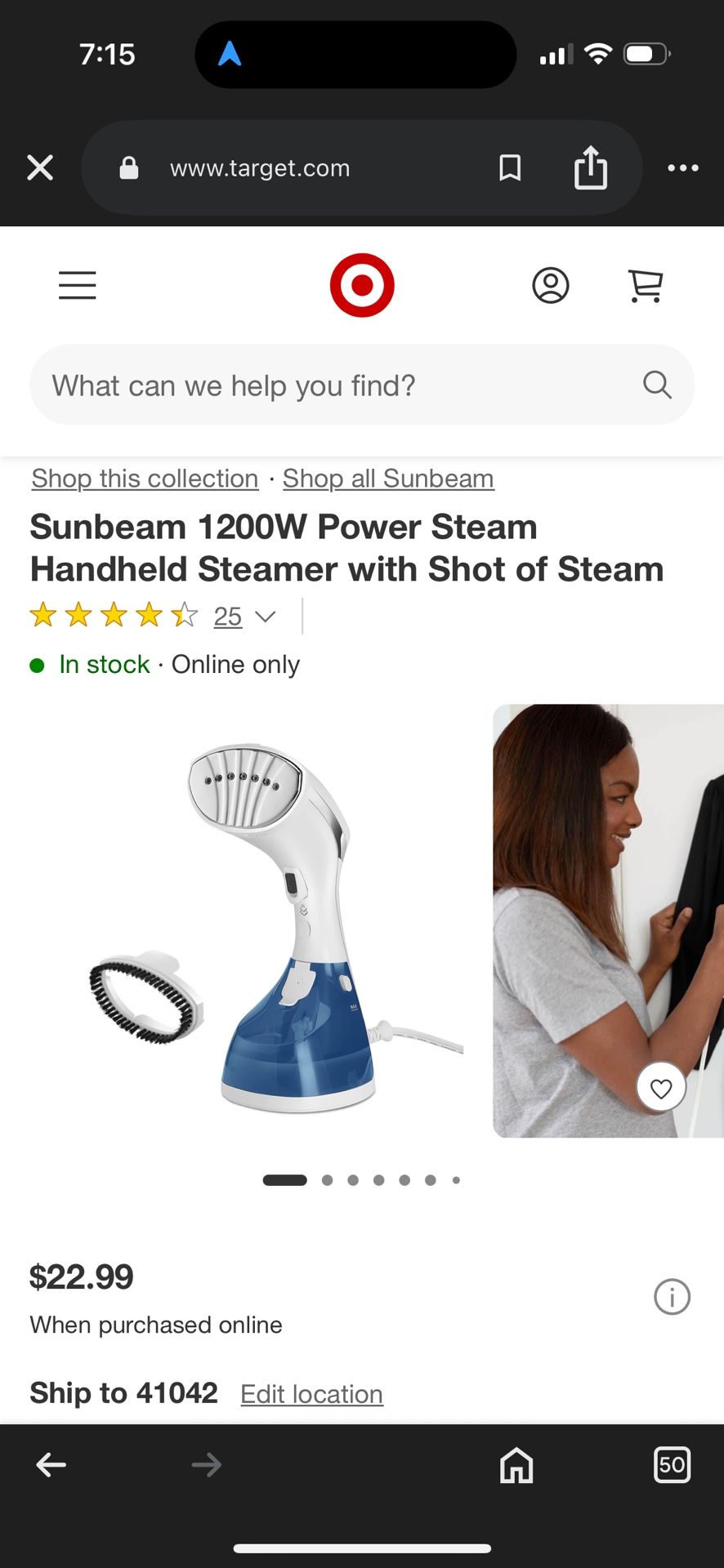 Sunbeam Power Steam Handheld Steamer 1200W