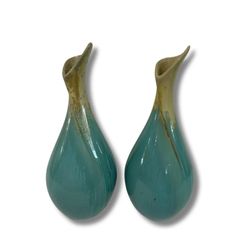 NY: Mid-Century Modern Glazed Pottery Set of 2 Vases