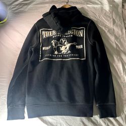 True Religion Buddha Logo Zip Up Hoodie Men's Medium Black Puff Print
