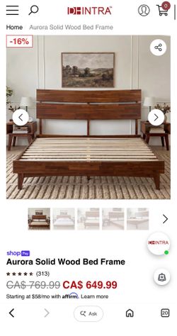 Acacia Aurora Premium Solid Wood Platform Bed Frame and High Headboard, king size Bed Frame+ mattress