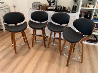 26'' Swivel Bar Stools Set of 4, Upholstered Faux Leather.
