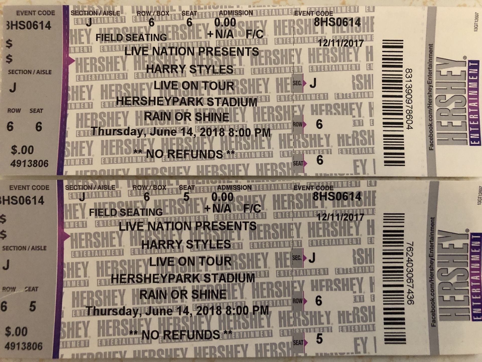 (2) Harry styles live on tour tickets Hersheypark Stadium