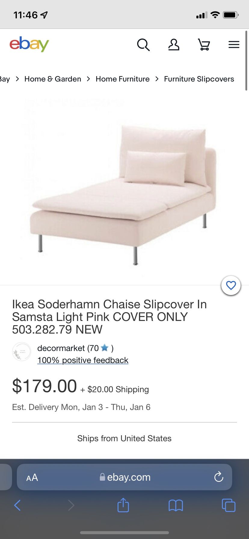Light pink IKEA soderhamn chaise