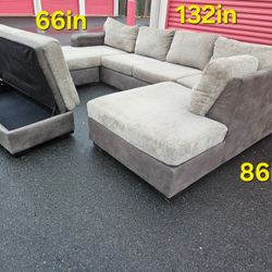 FREE DELIVERY Couch Sofa Double Chaise Sectional Ottoman 4 Piece