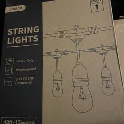 addlon 48 FT Outdoor String Lights Commercial Grade Weatherproof Strand, 18 Edison Vintage Bulbs, 15 Hanging Sockets (3 Spare Bulbs), ETL Listed Heavy