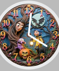 Coraline and Courage Halloween Christmas Thanksgiving art design clock