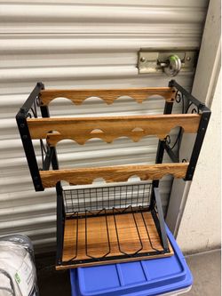 Rustic Wood & Metal Wine Rack – Holds Multiple Bottles