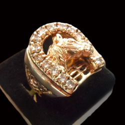 14K GOLD 1.4CT DIAMOND HORSE SHOR MENS RING (32GR)