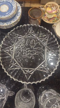 Pressed Crystal Glass Fruit Pattern Serving Plate