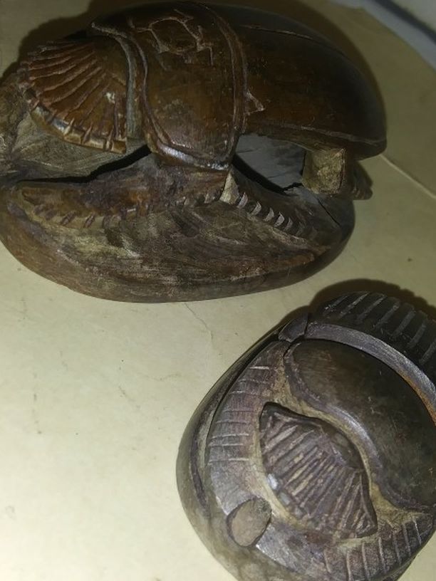 RARE Hand Curved Egyptian Scarabs With Curved Prayer On Bottom Blessing For The After Life.$75For Both