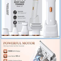 5-in-1 Bikini Trimmer for Women, IPX7 Waterproof Electric Razors Shaver, Cordless Body Hair Trimmer, Facial & Pubic Hair Removal, Ceramic Blade (White