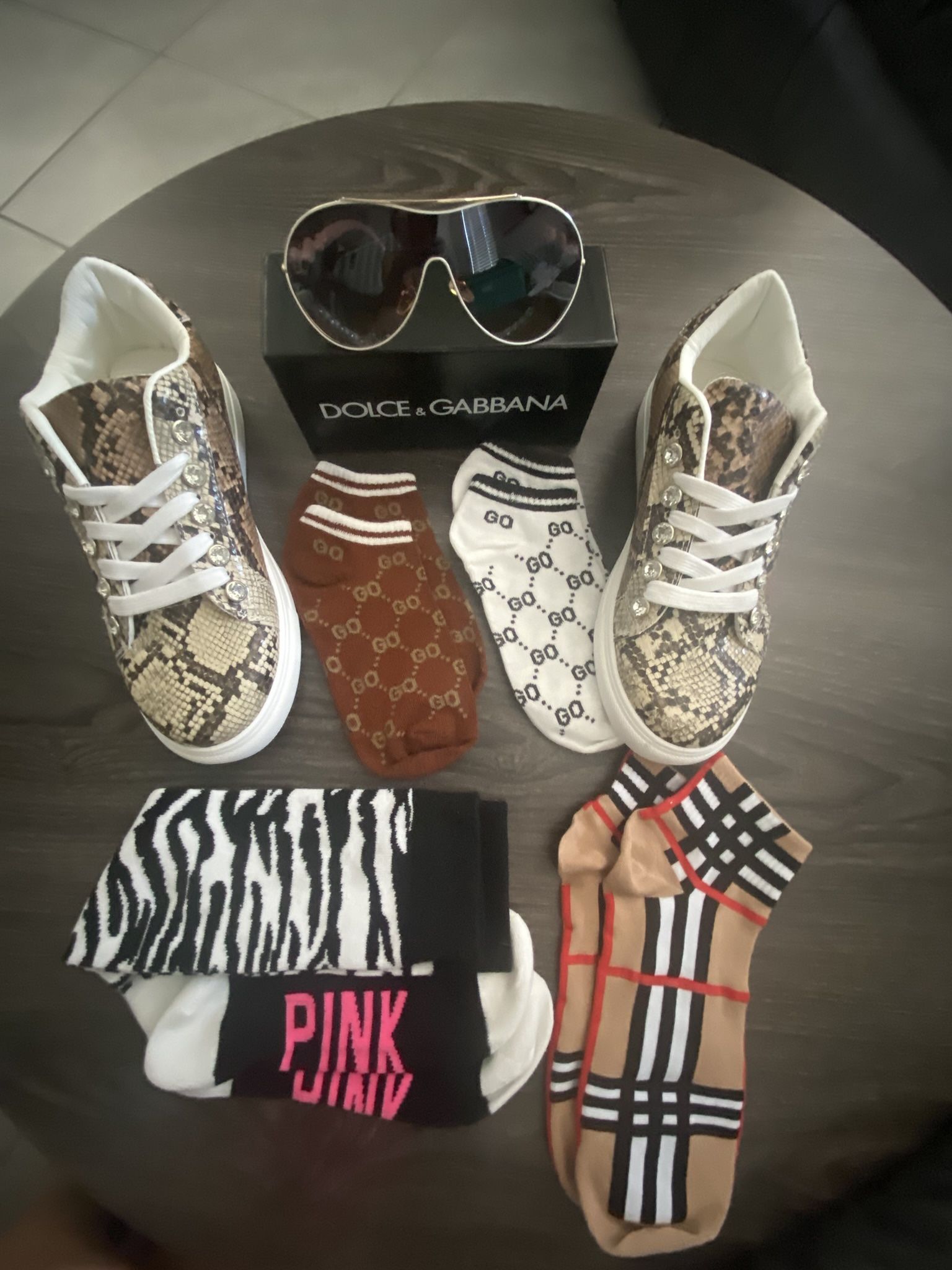 Brand New- Snake Skin Sneakers, Socks , Sunglasses