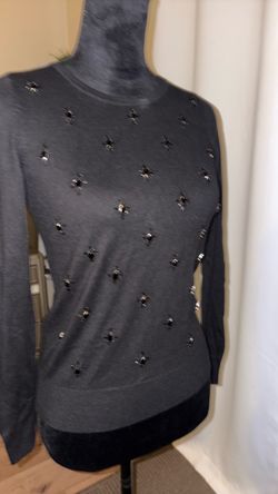 Dark Gray Embellished Crewneck Sweater